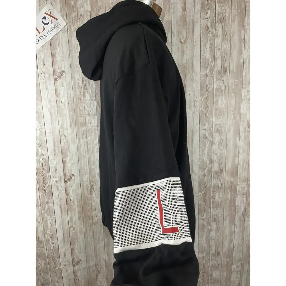 Los Angeles Fitch Hoodie Mens Medium Beaded Black Sweatshirt Oversized N151